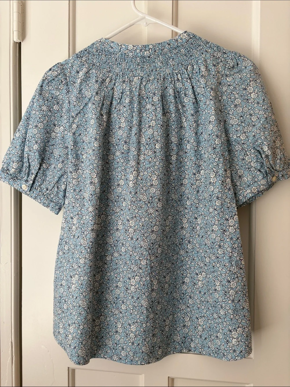 J. Crew Blue Floral Button-Front Puff Sleeve Blouse